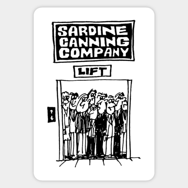 People in a Lift at a Sardine Canning Factory Sticker by NigelSutherlandArt